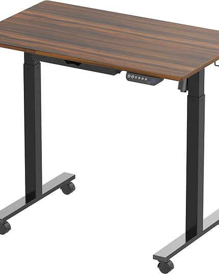 SHW Electric Height Adjustable Mobile Rolling Standing Desk Workstation, 40 x 24 Inches, Walnut - LeafyLoom