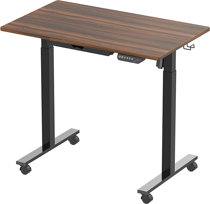 SHW Electric Height Adjustable Mobile Rolling Standing Desk Workstation, 40 x 24 Inches, Walnut - LeafyLoom