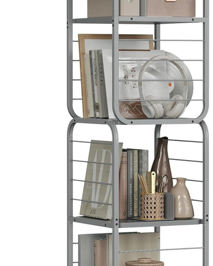 VASAGLE 4-Tier Rotating Bookshelf, Bookcase with Bookends for Small Spaces, Corner Shelf, Steel Frame, Dove Grey ULLS127G36 - LeafyLoom