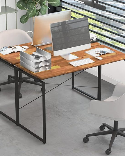 Acme Jurgen Wooden Rectangle Top Writing Desk in Oak and Black - LeafyLoom