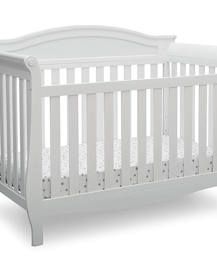 Delta Children Lancaster 4-in-1 Convertible Baby Crib, Bianca White & Contoured Changing Pad, White - LeafyLoom