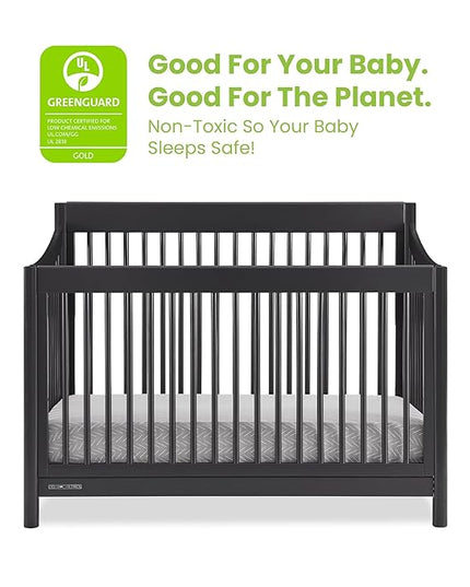 Delta Children Brooks 6-in-1 Convertible Crib, Midnight Grey + Simmons Kids Quiet Nights Breathable Crib Mattress with Removable/Machine Washable Cover (Bundle) - LeafyLoom
