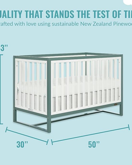 Arlo 5-in-1 Convertible Crib in Jungle Green, JPMA Certified, 3 Mattress Height Settings, Non-Toxic Finish, Made of Sustainable and Sturdy Pinewood - LeafyLoom