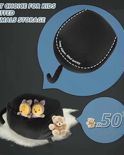 Stuffed Animal Storage Bean Bag Chair Cover for Kids Black Cat Beanbag Chair for Girls Large Size Toy Organizer Cover Only Without Filling - LeafyLoom