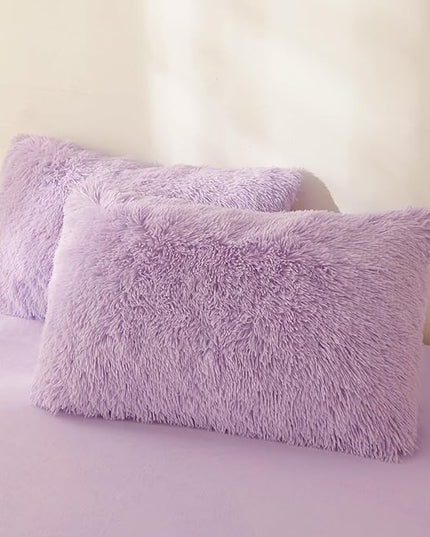FOPPA Lilac fluffy Comforter Cover Set king- Ultra Soft fluffy lilac Bedding Sets 3 Pieces (1 Duvet Cover + 2 Pillow case) pink fluffy bed set (Lilac, King) - LeafyLoom