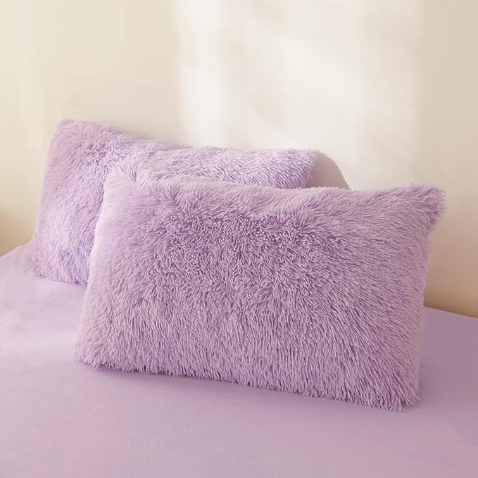 Fluffy Lilac comforters Cover twin size - Ultra Soft Plush Lilac bedding Sets 2 Pieces (1 faux fur comforter Cover + 1 fuzzy pillow case) girls shaggy Lilac twin bed set (Lilac, Twin) - LeafyLoom