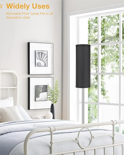 Ambimall Floor Lamp for Living Room - Pole Lamps for Bedrooms, Silver Standing Lamps with Black Shade, 66'' Tall Lamp for Office, Minimalist Floor Lamp for Home Decor - LeafyLoom