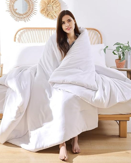 ROSGONIA California King Comforter Set White, 3pcs (1 Boho Cal King Comforter & 2 Pillowcases), All Season Hotel Bedding Bedspread Blanket Quilt - LeafyLoom