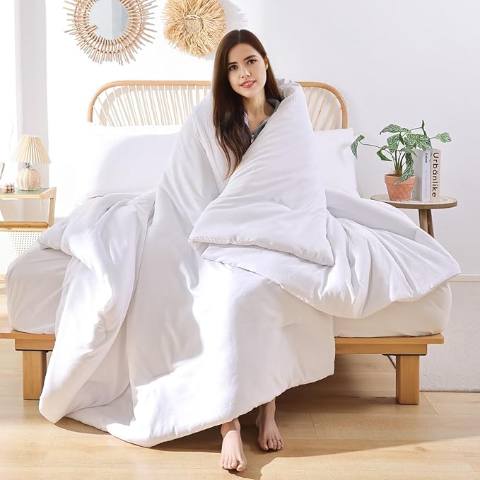 ROSGONIA Twin Comforter Set for College Girls Boys White, 1 Boho Comforter & 1 Pillowcase, Lightweight Kids Comforter All Season Dorm Bedding - LeafyLoom