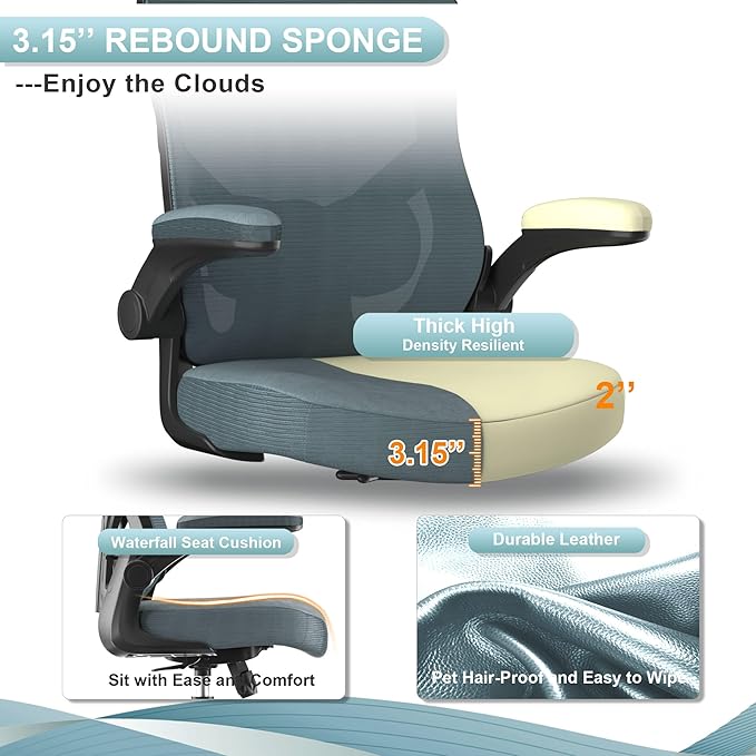 Office Chair, High Back Desk Chair Adjustable Height and Ergonomic Design Home Office Computer Chair Executive Lumbar Support Padded Flip-up Armrest Swivel Task Chair - LeafyLoom