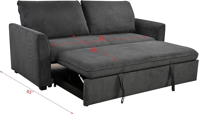 3 in 1 Oversized Convertible Loveseat Sleeper Sofa Bed,Soft Corduroy Upholstered Queen Love Seats Sofabed W/Pull Out Sleep Couch,Comfortable Cushions and Padded Armrests for Living Room - LeafyLoom