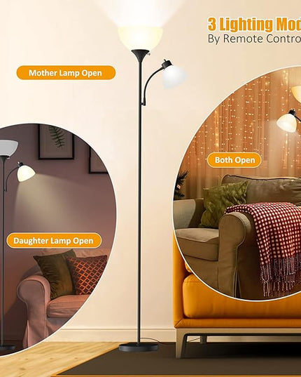 Floor Lamp, Remote Control with 4 Color Temperatures, LED Torchiere Floor Lamp with Adjustable Reading Lamp for Bedroom, Standing Lamps for Living Room, Bulb Included (Matte Black) - LeafyLoom