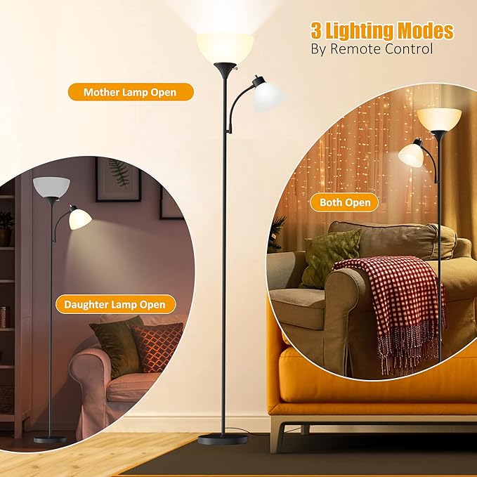 Floor Lamp, Remote Control with 4 Color Temperatures, LED Torchiere Floor Lamp with Adjustable Reading Lamp for Bedroom, Standing Lamps for Living Room, Bulb Included (Matte Black) - LeafyLoom