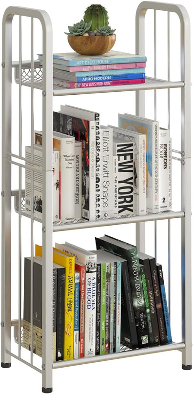 Bookshelf Storage Shelf Small Bookcase Freestanding Storage Stand for Living Room, Bedroom, Kitchen Rust Resistance, Easy Assembly Free Combination Multi-Functional Organizer (3 Tiers, White) - LeafyLoom