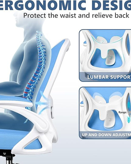 Office Chair Desk Chair, Ergonomic Mesh Computer Chair Home Office Desk Chairs, Swivel Task Chair Mid Back Breathable Rolling Chair with Adjustable Lumbar Support Flip Up Armrest (Sky Blue) - LeafyLoom