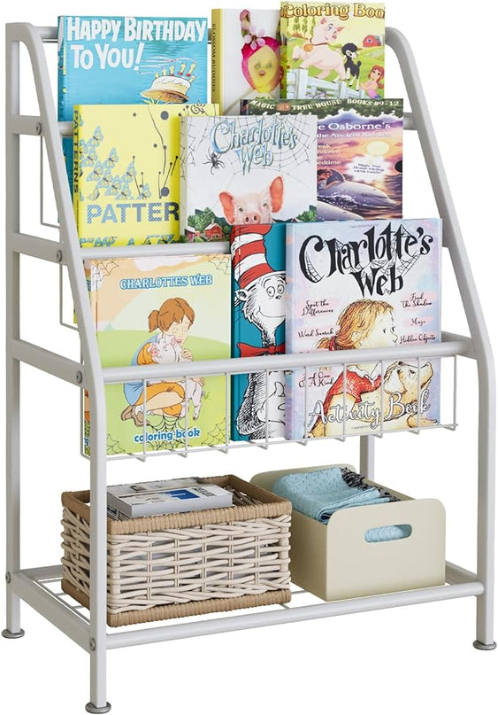 aboxoo Kids Bookshelf Toddler Freestanding for Children Room 18 inches Small Toddler Bookcase Toy Organizer White Stable Bookcase Bookstore Library Book Unit Storage for Small Place - LeafyLoom
