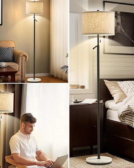 Marble Floor Lamp, Adjustable Height Standing Lamp with Marble Base Tall Lamp with Pull Chain Switch Floor Lamps for Living Room, Bedroom & Office Bulbs Not Included(Black) - LeafyLoom