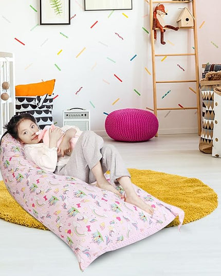 Stuffed Animal Storage Bean Bag Chair Cover, Cotton Pink Unicorn Rainbow Plush Toy Storage Stuff and Sit Seat for Kids/Teens/Adults, 52" x 31" Extra Large Triangle Sofa, 200L/52Gal, Cover Only - LeafyLoom