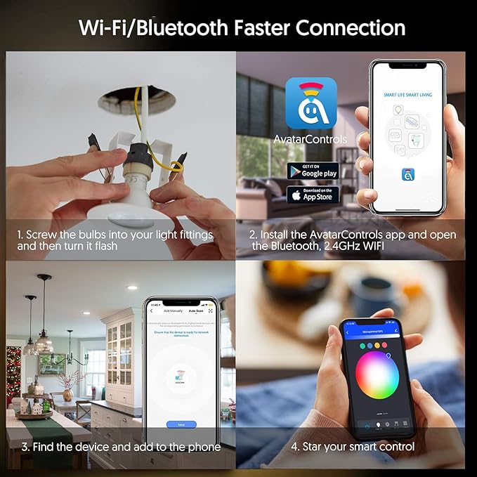 GU10 Smart Bulb 4 Pack, RGBCW Color Changing Alexa LED Light Bulbs 5W - WiFi Track Light Bulbs Dimmable Music Sync 2.4G WiFi Smart Bulbs Compatible with Google Assistant for Kitchen, Bedroom AvatarControls
