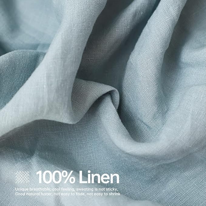 Simple&Opulence 100% Linen Sheet Set Solid Color-4 Pcs Washed French Linen Bed Sheets(1 Flat Sheet,1 Fitted Sheet,2 Pillowcases)-Breathable Bedding Set (Dusty Blue, Queen) - LeafyLoom
