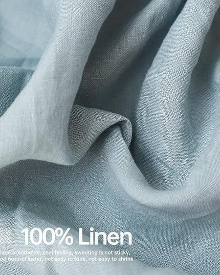 Simple&Opulence 100% Linen Sheet Set Solid Color-4 Pcs Washed French Linen Bed Sheets(1 Flat Sheet,1 Fitted Sheet,2 Pillowcases)-Breathable Bedding Set (Dusty Blue, King) - LeafyLoom