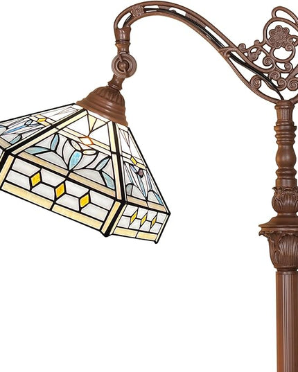 Capulina Tiffany Floor Lamp 62 Inches Tall Mission Hexagon Virgin Style Stained Glass Soft Light Arched Gooseneck Adjustable Angle Reading Floor Lamp for Living Room Bedroom Home Office - LeafyLoom