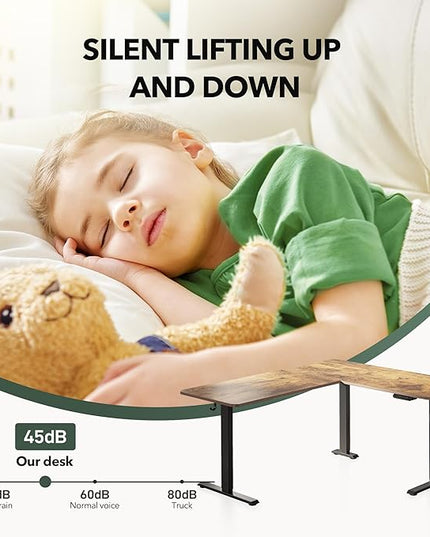FEZIBO L Shaped Standing Desk Adjustable Height, 63 Inch Electric Stand up Corner Computer Desk, Sit Stand Home Office Desk with Splice Board, Rustic Brown Top/Black Frame - LeafyLoom