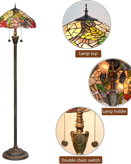 Tiffany Floor Lamp Dragonfly Style Spider Web Stained Glass for Living Room Bedroom Office Bright Lighting Rustic Corner Deco Standing Tall Vintage Unique Pull Chan Reading Aesthetic Lamps - LeafyLoom