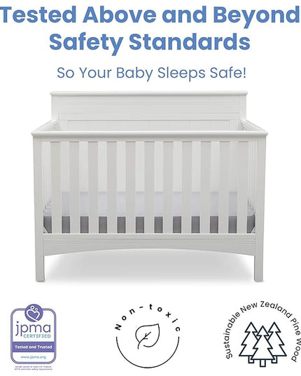 Delta Children Fancy 4-in-1 Crib, Bianca + Serta Perfect Slumber Dual Sided Recycled Fiber Core Crib and Toddler Mattress (Bundle) - LeafyLoom