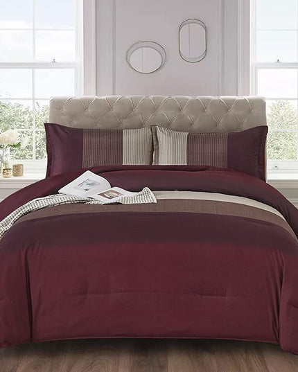 WONGS BEDDING Burgundy Comforter Set Queen, Reversible Burgundy Stripe Down Alternative Comforter for All Season,3 Pieces(1 Comforter+2 Pillowcases), Soft Microfiber Bedding Duvet Set 90”×90” - LeafyLoom