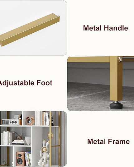 71.2 Inch Tall Bookshelf, Bookcase with door and 3 Drawers, Floor Standing Display Storage Shelves for Home Office, Living Room - LeafyLoom