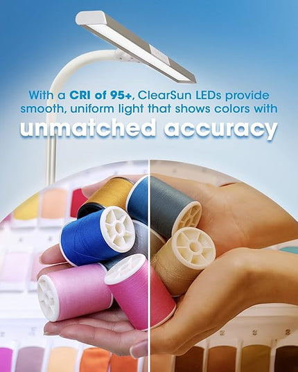 OttLite Perform LED Clamp Lamp for Desks with ClearSun LED Technology - Extra Wide Overhead Lighting with 3 Color Temperatures - Sturdy Clamp Mounts to Tables for Home, Office, Dorms & Workbench - LeafyLoom