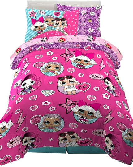 Franco Kids Bedding Super Soft Comforter and Sheet Set with Sham, 5 Piece Twin Size, LOL Surprise - LeafyLoom