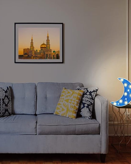 LED Moon Marquee Lights, Glitter LED Lighted Moon Lamp Decoration, Battery Operated Crescent Moon Night Light for Ramadan Home Table Baby Shower Party Decor, Shiny Blue Moon - LeafyLoom