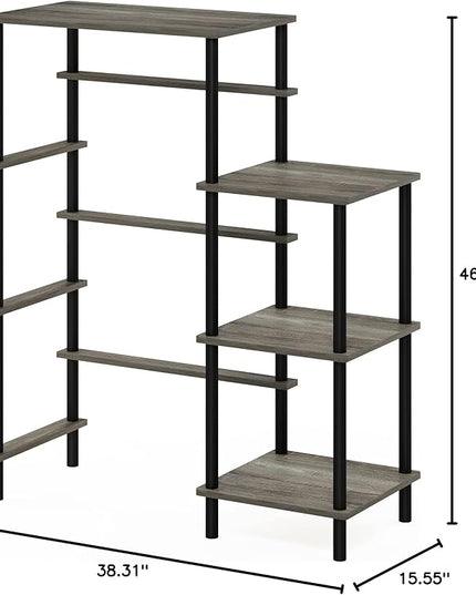Furinno Turn-N-Tube Toolless Kitchen Storage Shelf Tall, French Oak Grey/Black, Fridge Space - LeafyLoom