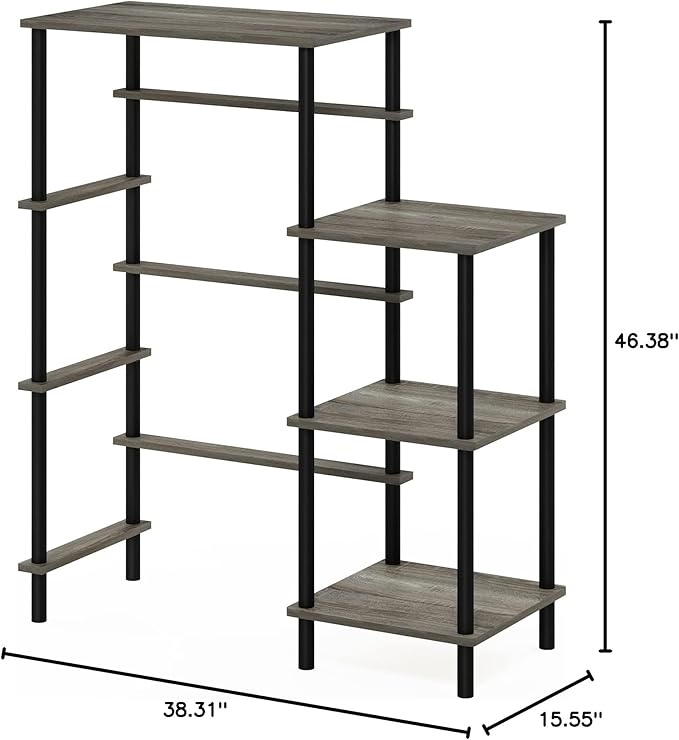 Furinno Turn-N-Tube Toolless Kitchen Storage Shelf Tall, French Oak Grey/Black, Fridge Space - LeafyLoom
