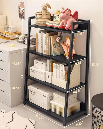 IOTXY 4-Tier Ladder Shelf Bookcase - Wood and Metal Modern Standing Bookshelf, Open Book Shelves Storage Rack, for Home Office, Living Room, Kitchen, Bedroom, Black - LeafyLoom