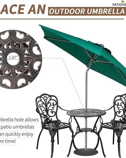 3 Piece Patio Furniture Dining Set Aluminum Patio Bistro Set Outdoor Furniture with Umbrella Hole for Yard, Balcony, Bronze - LeafyLoom