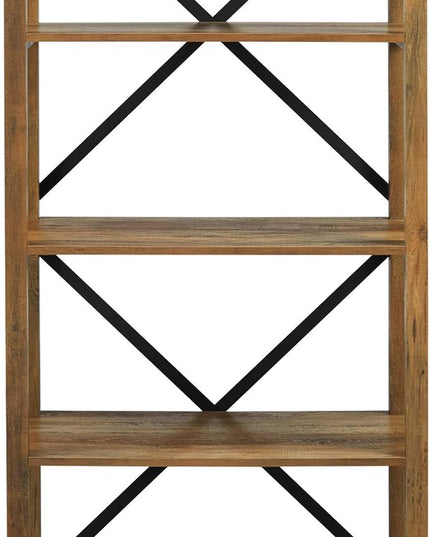 Walker Edison Andersen Urban Industrial Metal X Back 4 tier Bookshelf, 64 Inch, Rustic Oak - LeafyLoom