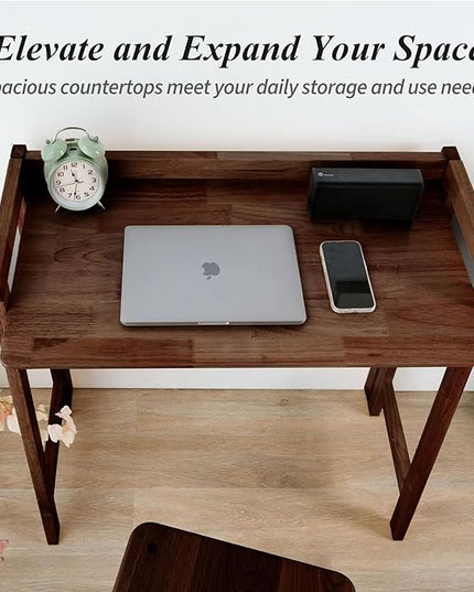 Computer Desk, Foldable Desk, Home Office Desks, Solid Wood Writing Desk, Mid Century Modern Desks, Oak Study Table, Folding Desks for Small Spaces, 39.4 W x 27.6 H x 13.6 D Inches, Walnut - LeafyLoom