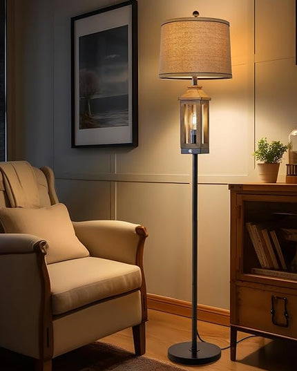 63" Floor Lamps for Living Room Bedside Nightstand Lamp Black Tall Standing Lamp for Home Decor Bedroom Reading Lamp Farmhouse Rustic Bed Lights with 2 Light Sources - LeafyLoom