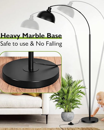 Arc Floor Lamps for Living Room, Modern Tall Standing Lamp Remote Control,Stepless Dimmable Black Floor Lamp with Hanging Dome Shade, Over Couch Arched Reading Lamp for Bedroom, Office (Bulb Included) - LeafyLoom