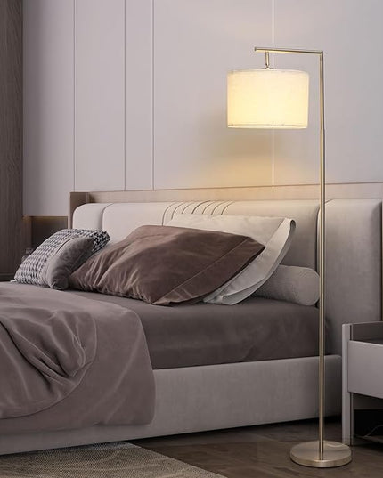 FAGUANGAO Silver Floor Lamp with 3 Color Tempratures LED Bulb, Modern Standing Lamp with Hanging Drum Shade for Living Room, Bedroom, Study Room, Office(Bulb Included) - LeafyLoom