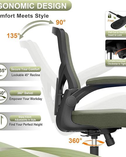 Office Chair, High Back Desk Chair Adjustable Height and Ergonomic Design Home Office Computer Chair Executive Lumbar Support Padded Flip-up Armrest Swivel Task Chair - LeafyLoom