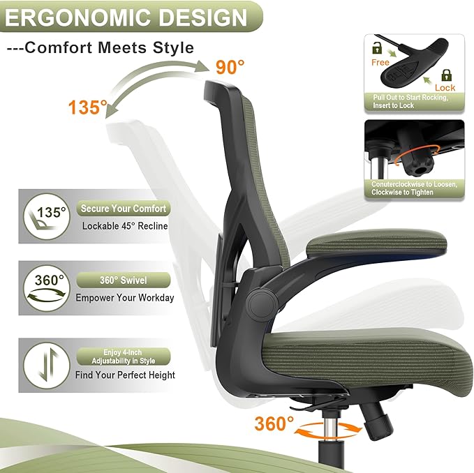 Office Chair, High Back Desk Chair Adjustable Height and Ergonomic Design Home Office Computer Chair Executive Lumbar Support Padded Flip-up Armrest Swivel Task Chair - LeafyLoom