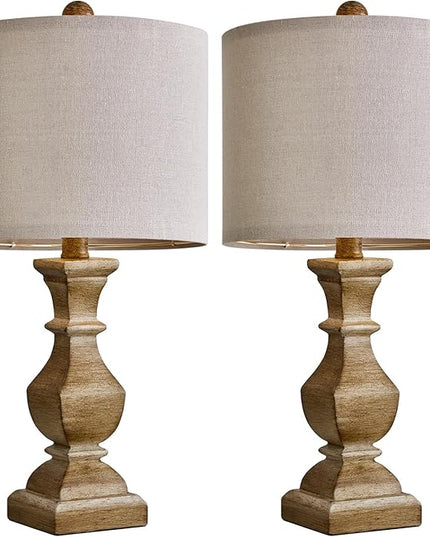 PoKat 20.5" Mid Century Table Lamp Sets of 2 for Living Room Retro Style Farmhouse Table Lamp for Bedroom Classic Beige Resin Bedside Night Light Lamps - LeafyLoom