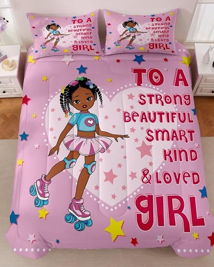 Black Ballerina Comforter Queen Sets for Girls Toddle,Black Girl Magic Comforter Set for Teens Kids,African American Afro Girl Inspirational Bedding Sets - LeafyLoom