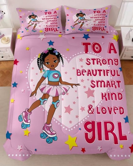 Black Ballerina Comforter Twin Sets for Girls Toddle,Black Girl Magic Comforter Set for Teens Kids,African American Afro Girl Inspirational Bedding Sets - LeafyLoom