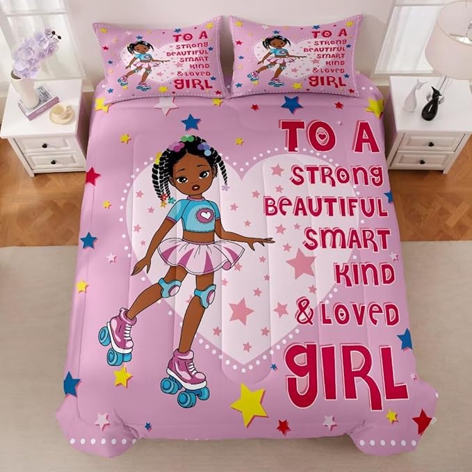 Black Ballerina Comforter Full Sets for Girls Toddle,Black Girl Magic Comforter Set for Teens Kids,African American Afro Girl Inspirational Bedding Sets - LeafyLoom