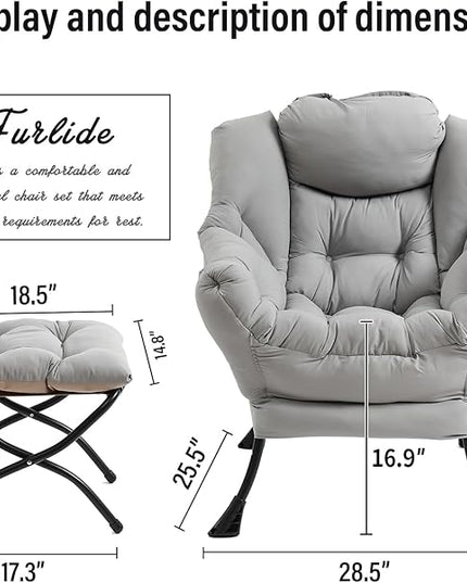 Lazy Chair with Ottoman, Modern Chair with Folding Footrest, Lounge Accent Chair, Comfortable Reading Chair (Peach Light Grey) - LeafyLoom